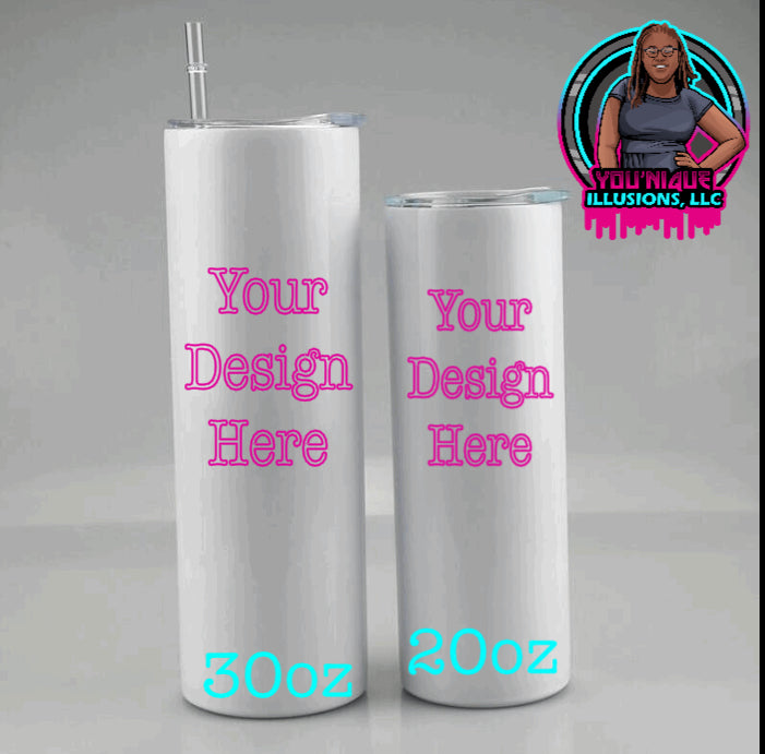 Custom personalized tumbler with photo and text design, 20oz or 30oz