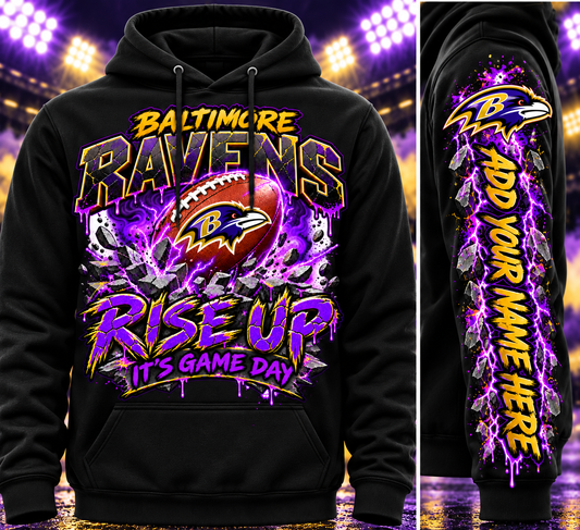 Personalized Game Day Hoodie – Rise Up, Any Team & Custom Sleeve