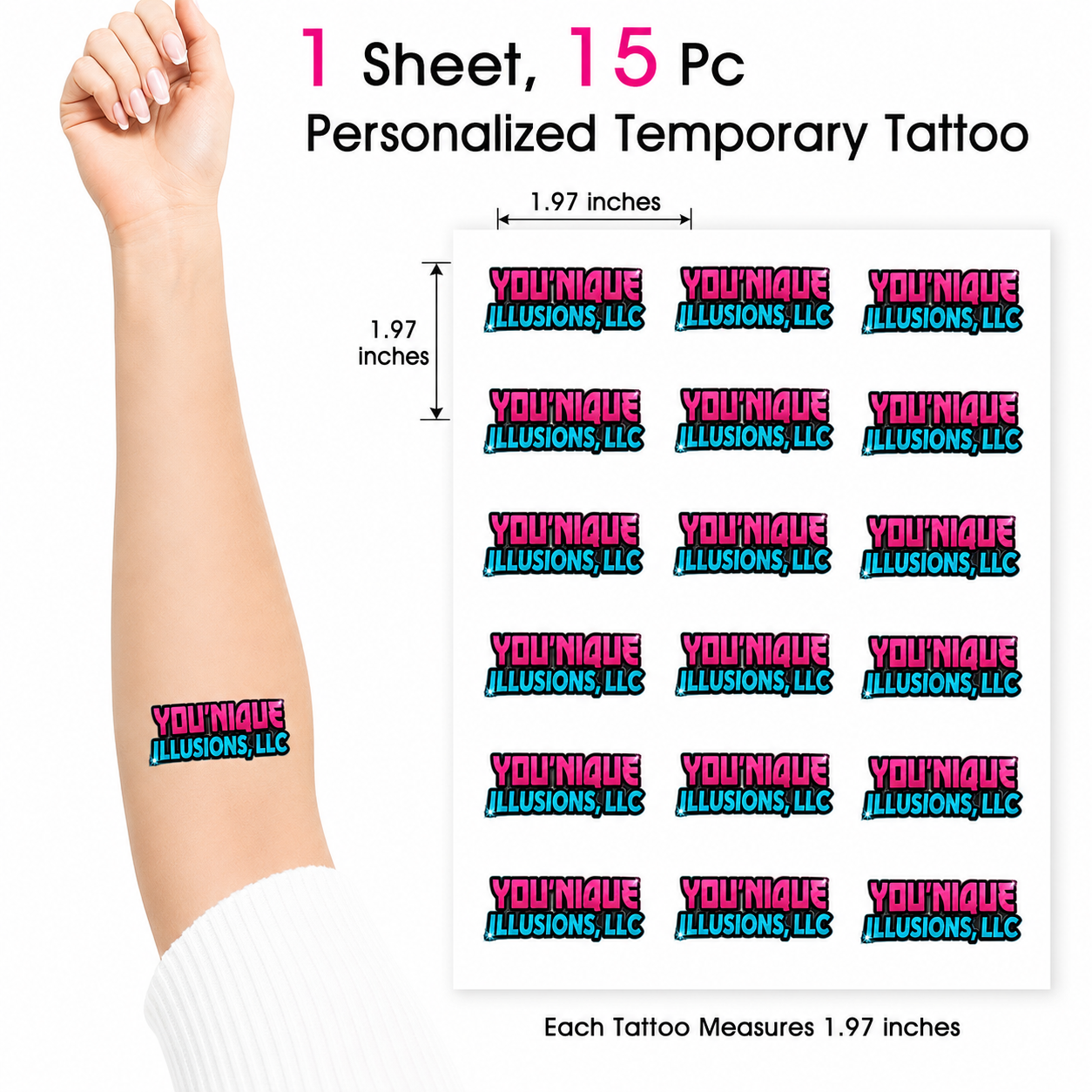 Custom Temporary Tattoo Sheet – 15 Tattoos