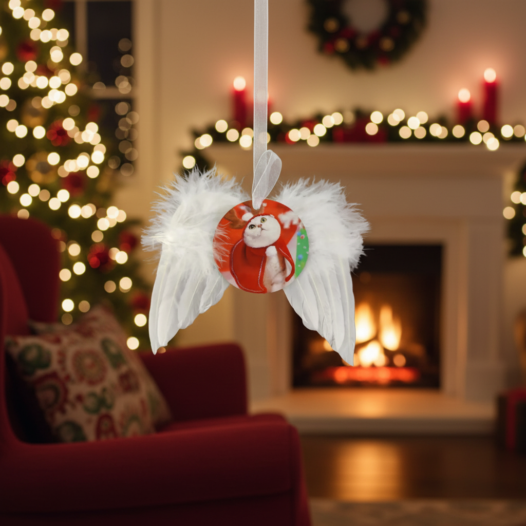 Custom Memorial Angel Wing Feather Ornament with Photo