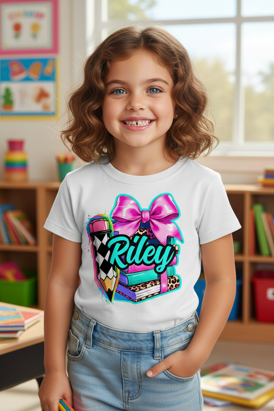 Books & Bow Custom Name Shirt for Girls