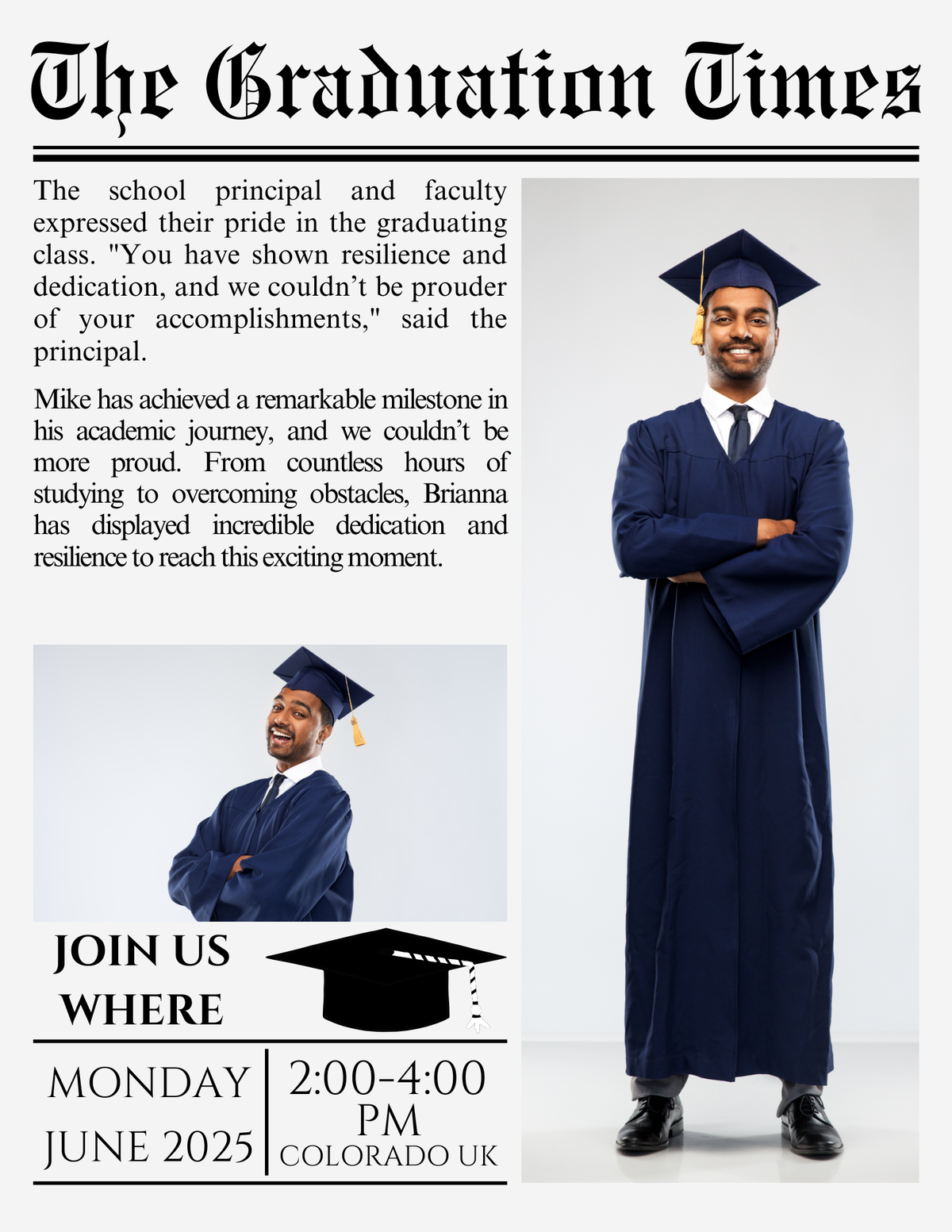Custom newspaper prop and announcement for graduation and events