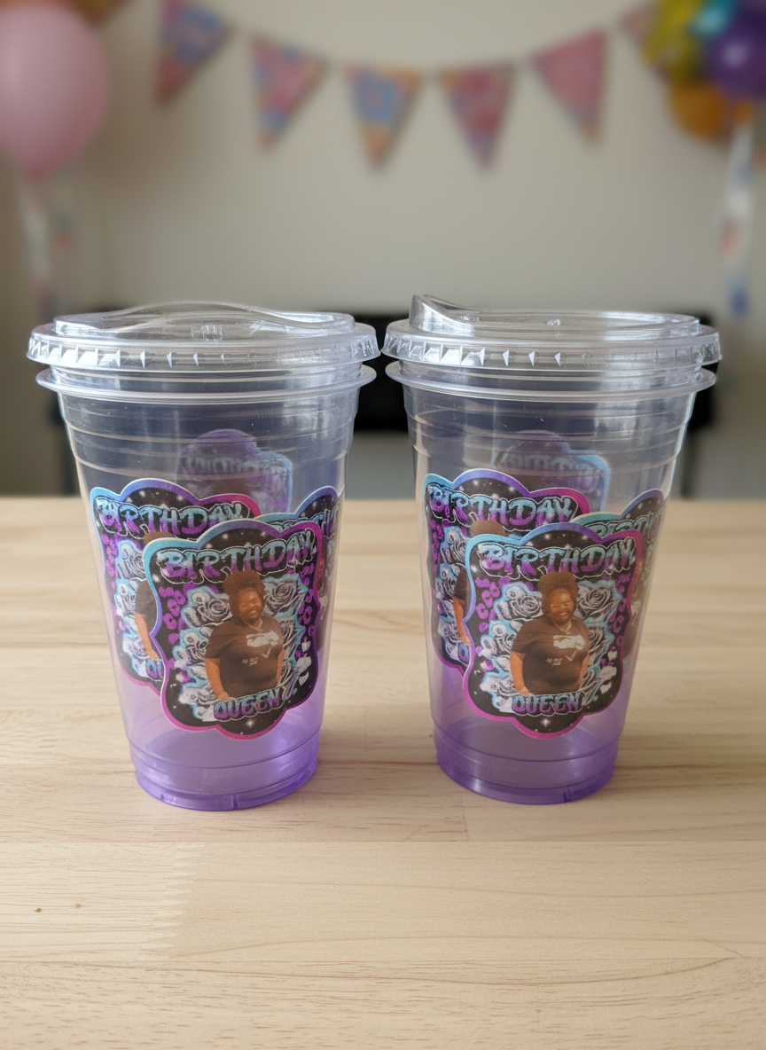 Custom personalized plastic cup with lid