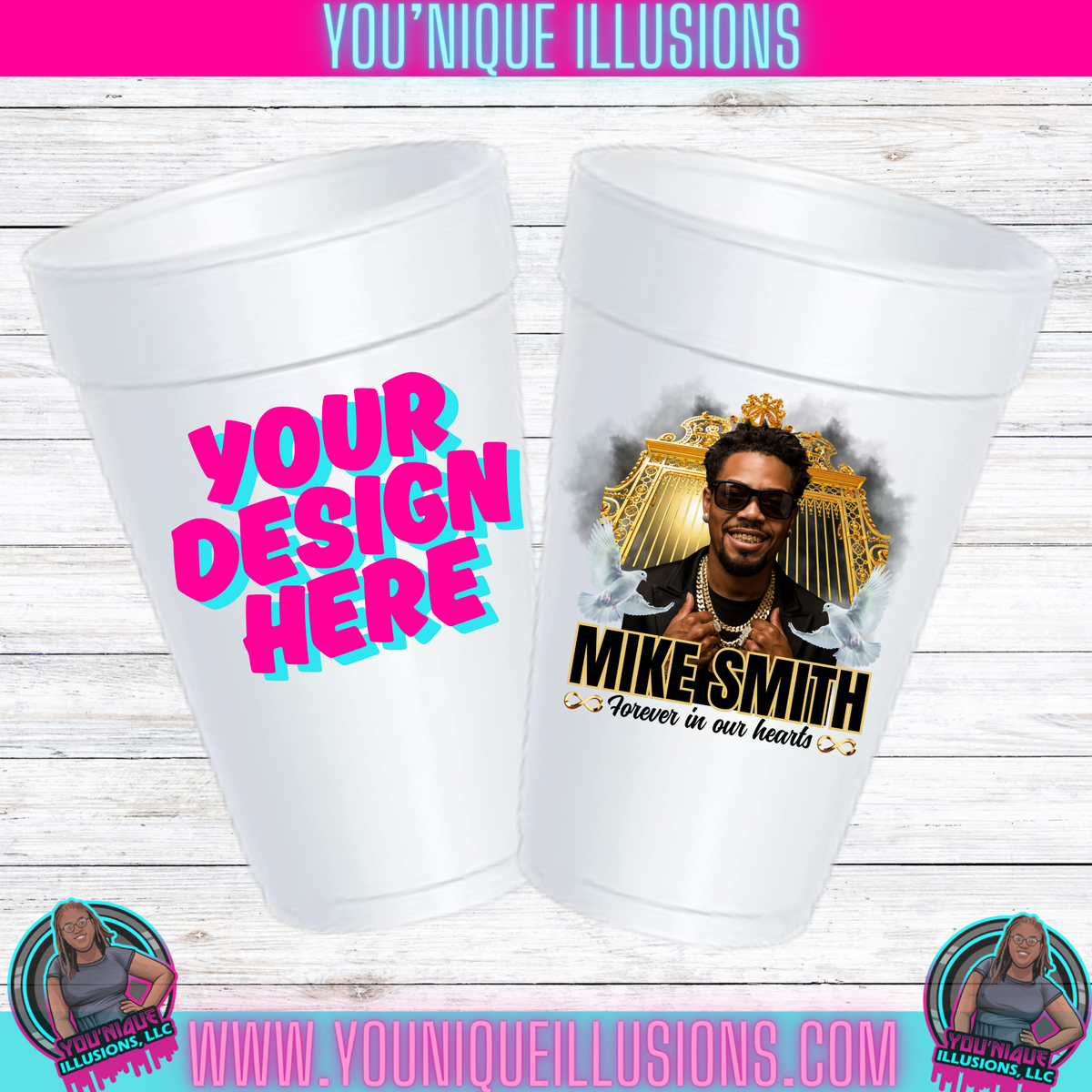 Custom personalized styrofoam cup for parties and events