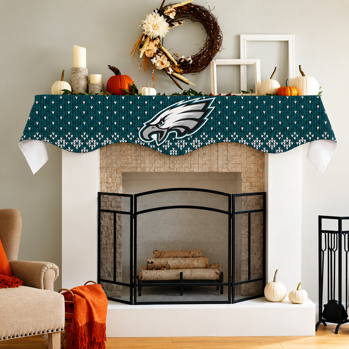 Custom fireplace mantel scarf holiday decor