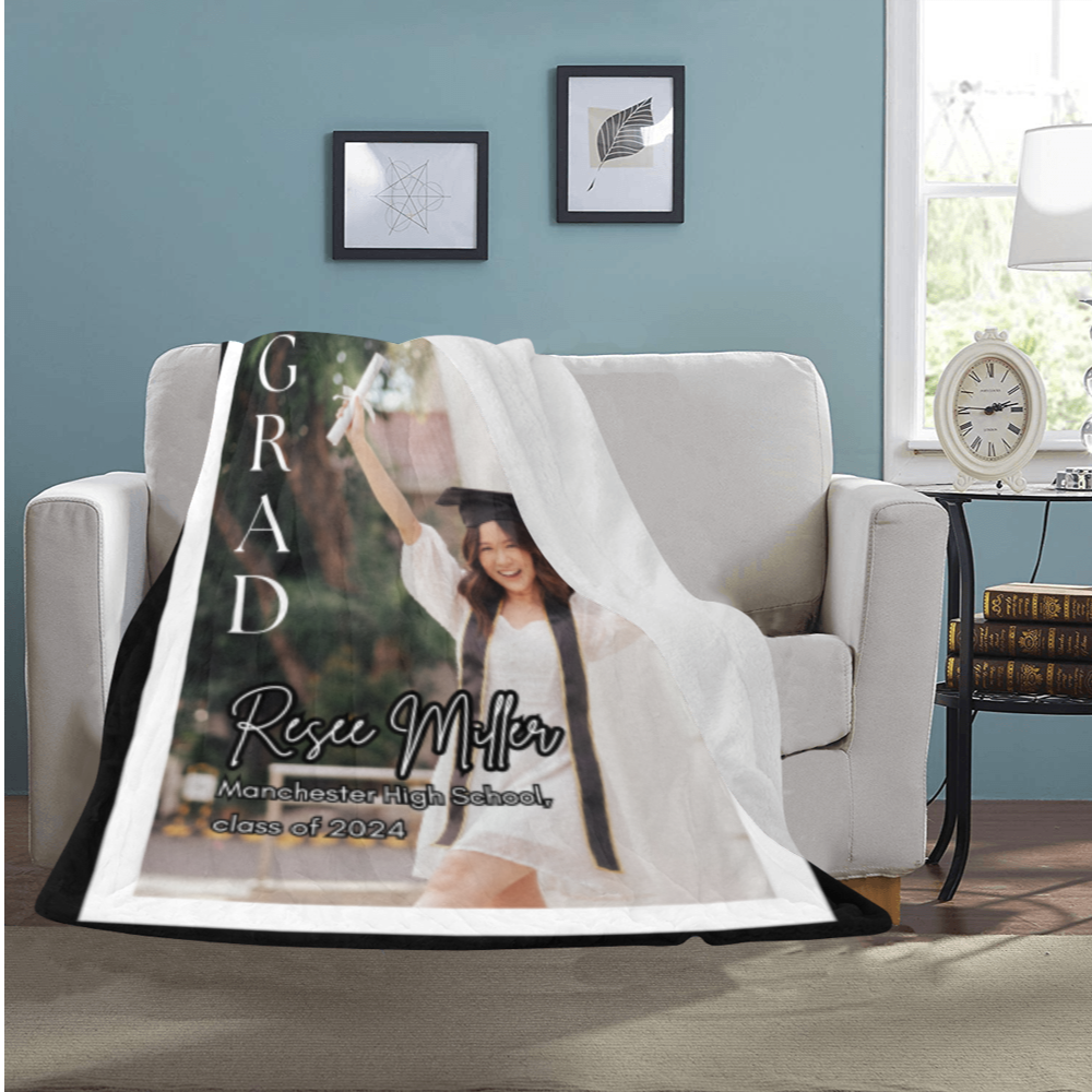 Custom graduation fleece blanket personalized for senior
