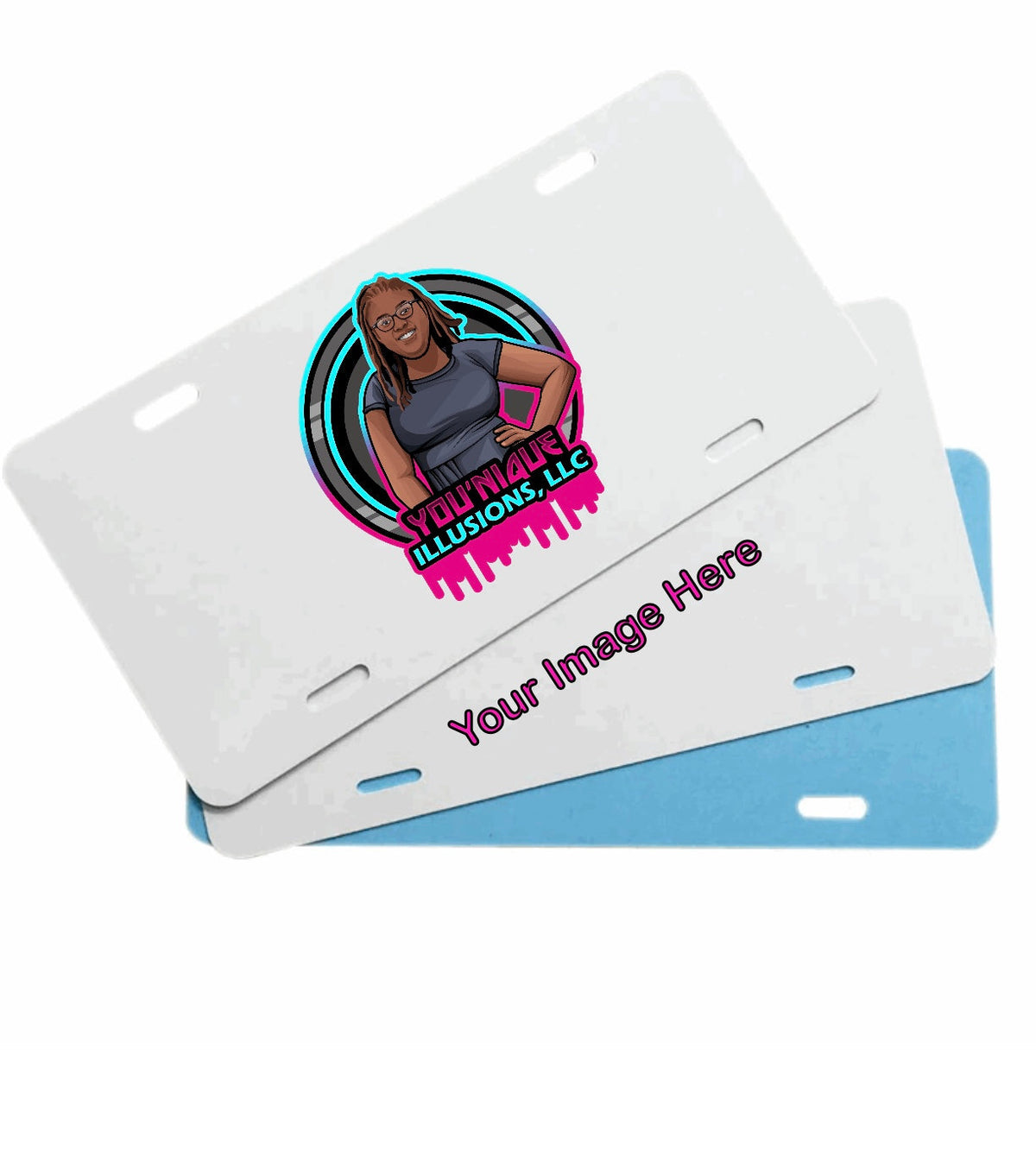 Custom personalized aluminum license plate with photo and text