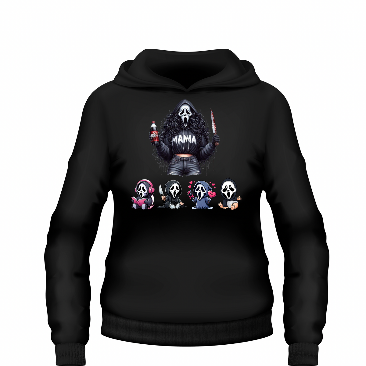Custom Mama Ghostface family hoodie personalized with kids names