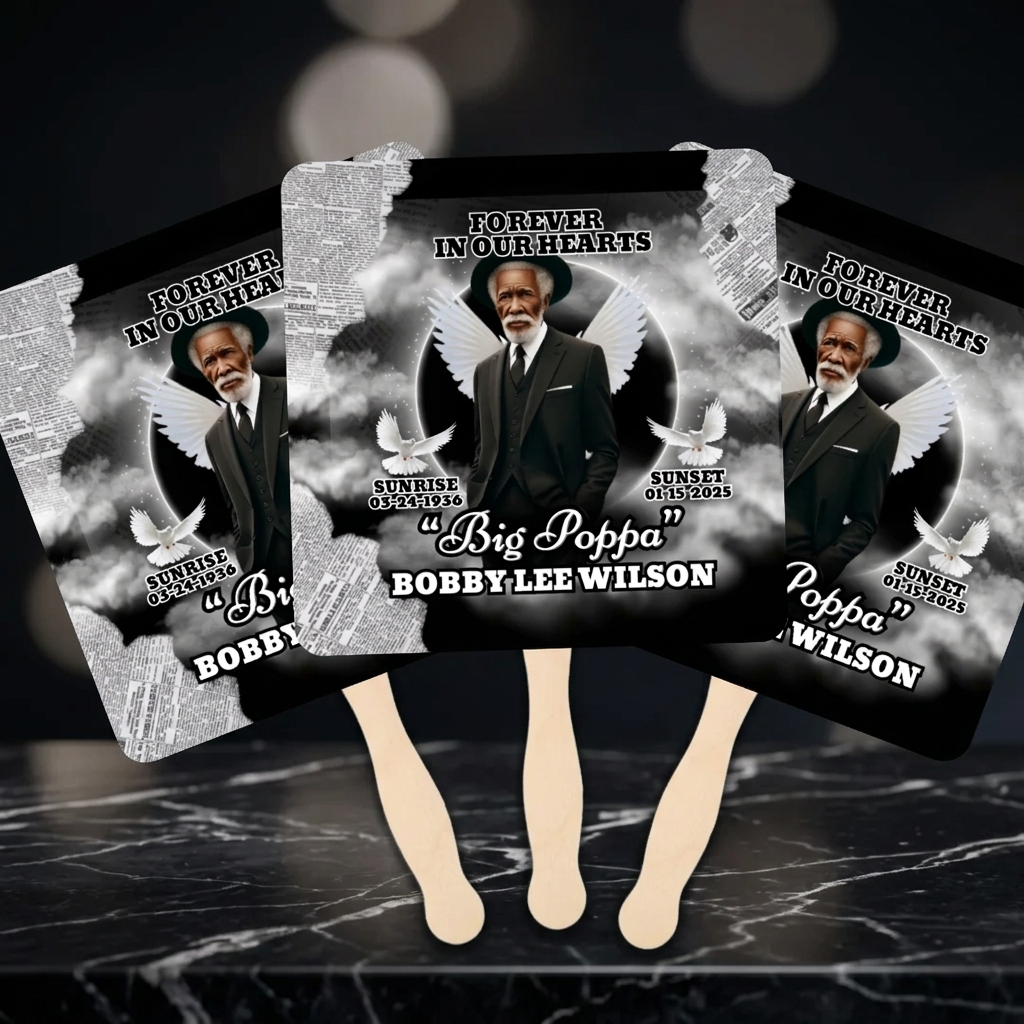 Personalized memorial cardstock funeral fan