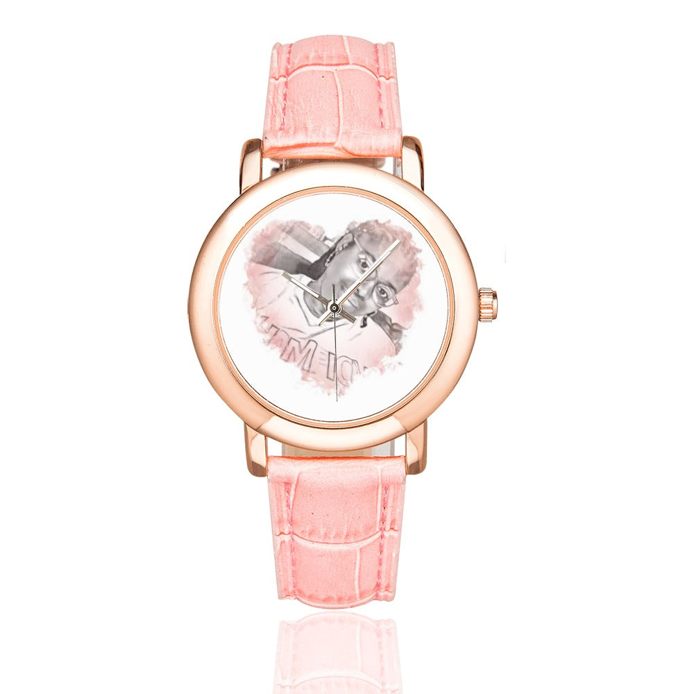 Custom Women's Watch Women's Rose Gold Leather Strap Watch(Model 201)