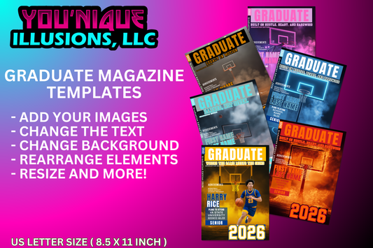 Graduate Magazine Templates - Customizable Basketball Sports Graduation Canva Templates | Digital Download