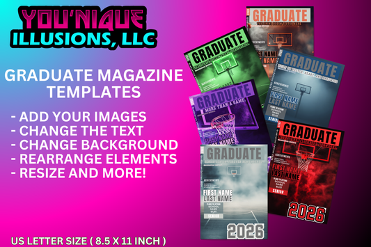 Graduate Magazine Templates - Customizable Basketball Sports Graduation Canva Templates | Digital Download