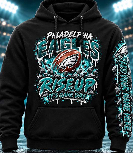 Personalized Game Day Hoodie – Rise Up, Any Team & Custom Sleeve