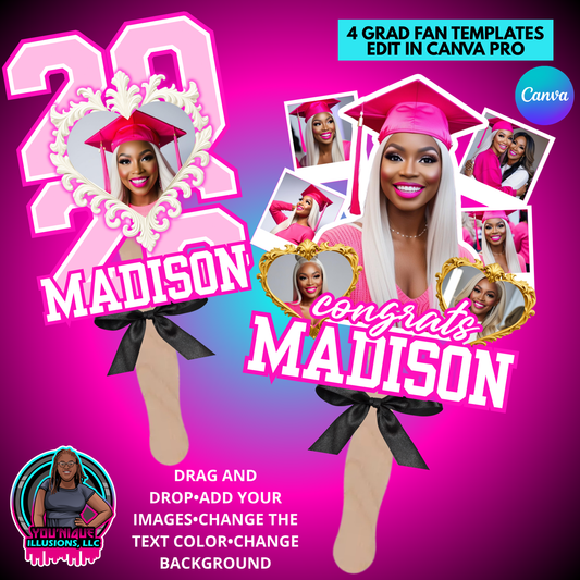 2026 Girl Grad Fan Template Bundle - Editable Canva Senior Fan (4 Pack)