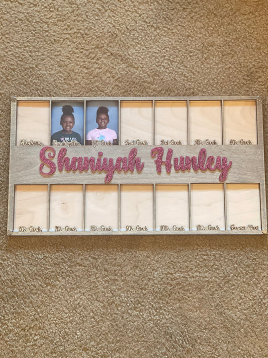 Personalized K-12 school year photo frame with child's name