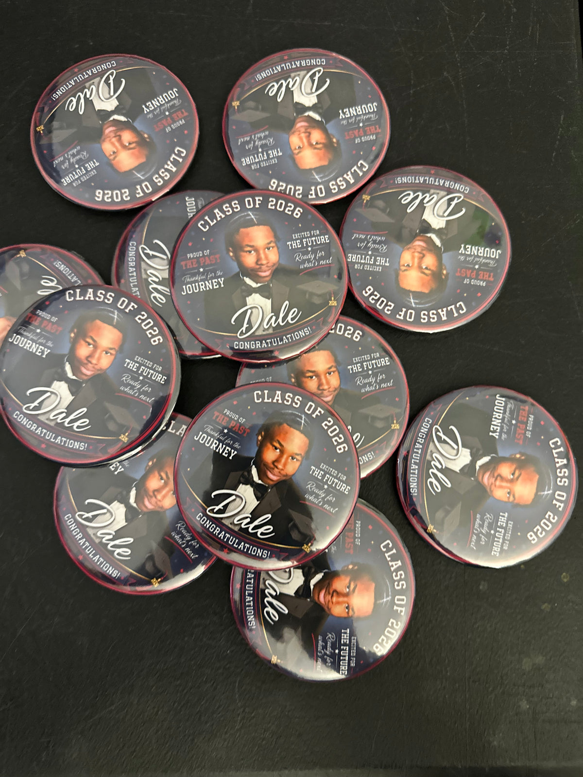 Custom personalized buttons for graduation sports and events