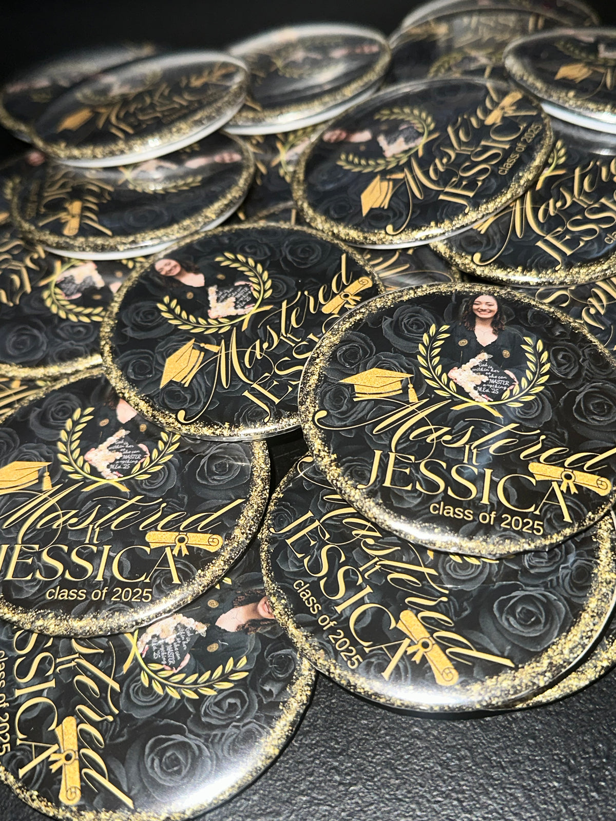 Custom personalized buttons for graduation sports and events