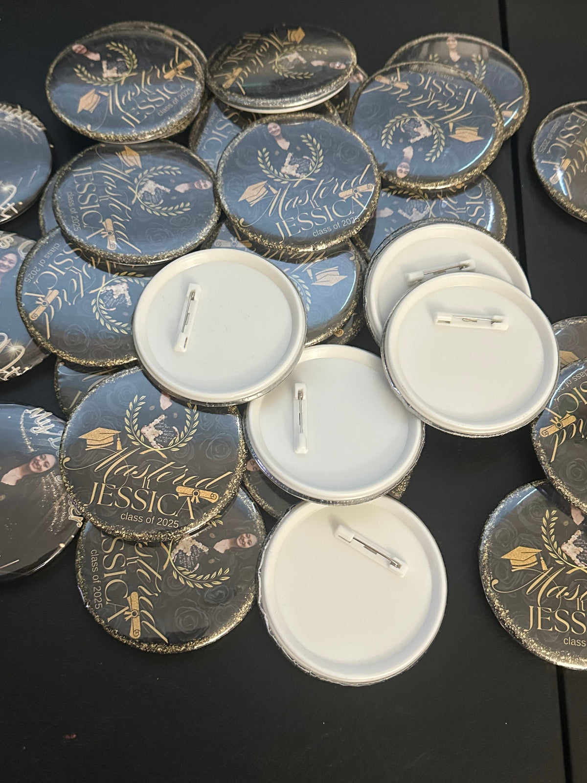 Custom personalized buttons for graduation sports and events