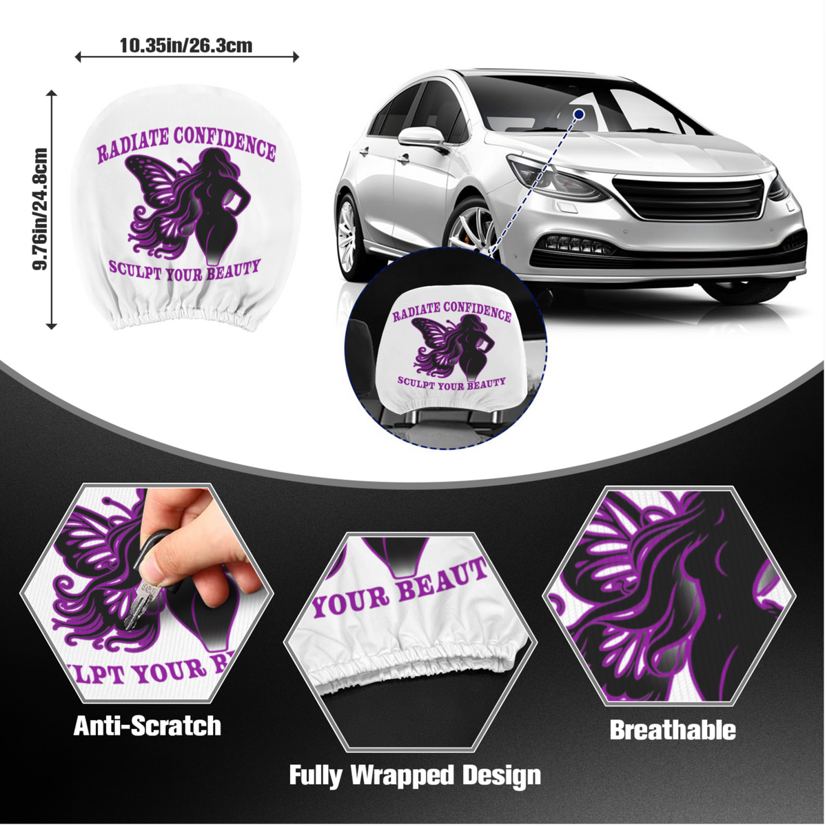 Custom personalized car headrest cover two pack