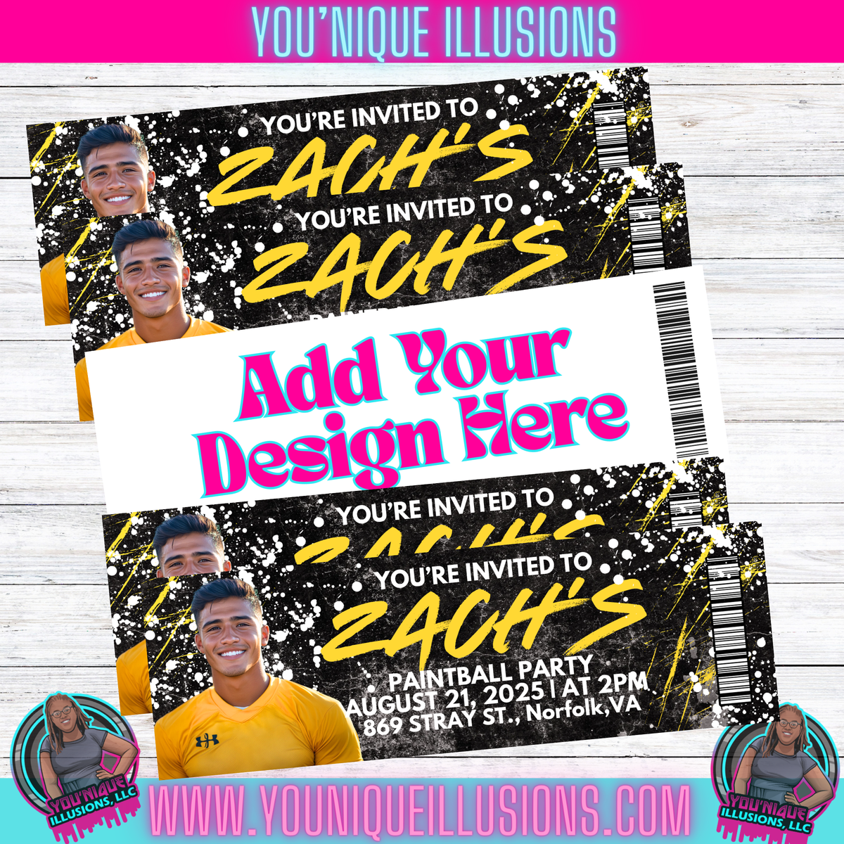 Custom personalized event ticket invitation for parties and graduation