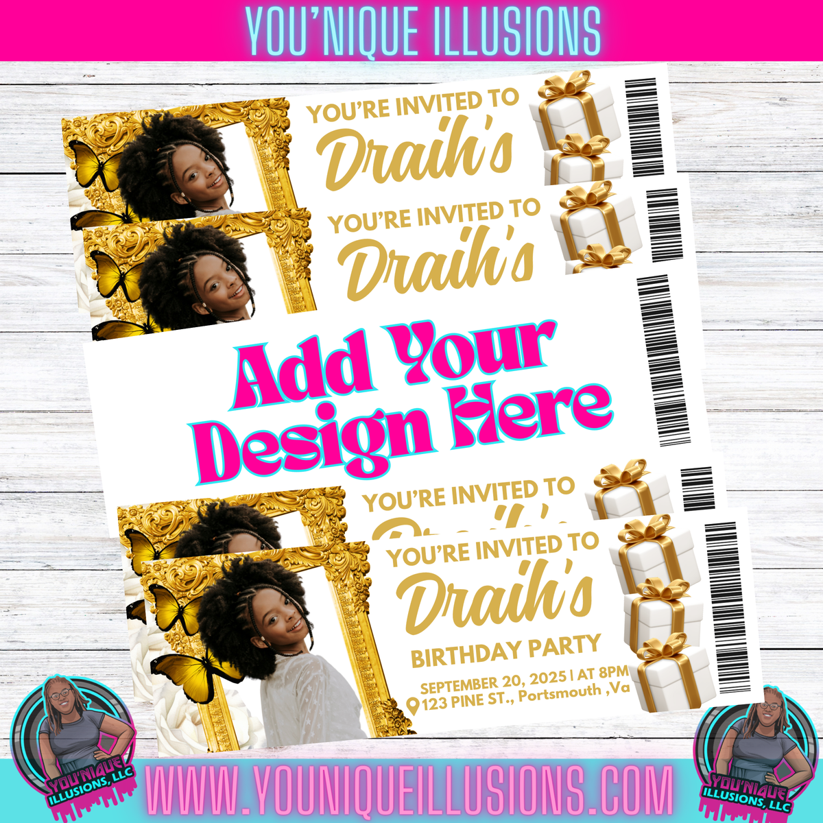 Custom personalized event ticket invitation for parties and graduation