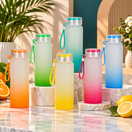 Personalized frosted ombre glass water bottle, product photo 1