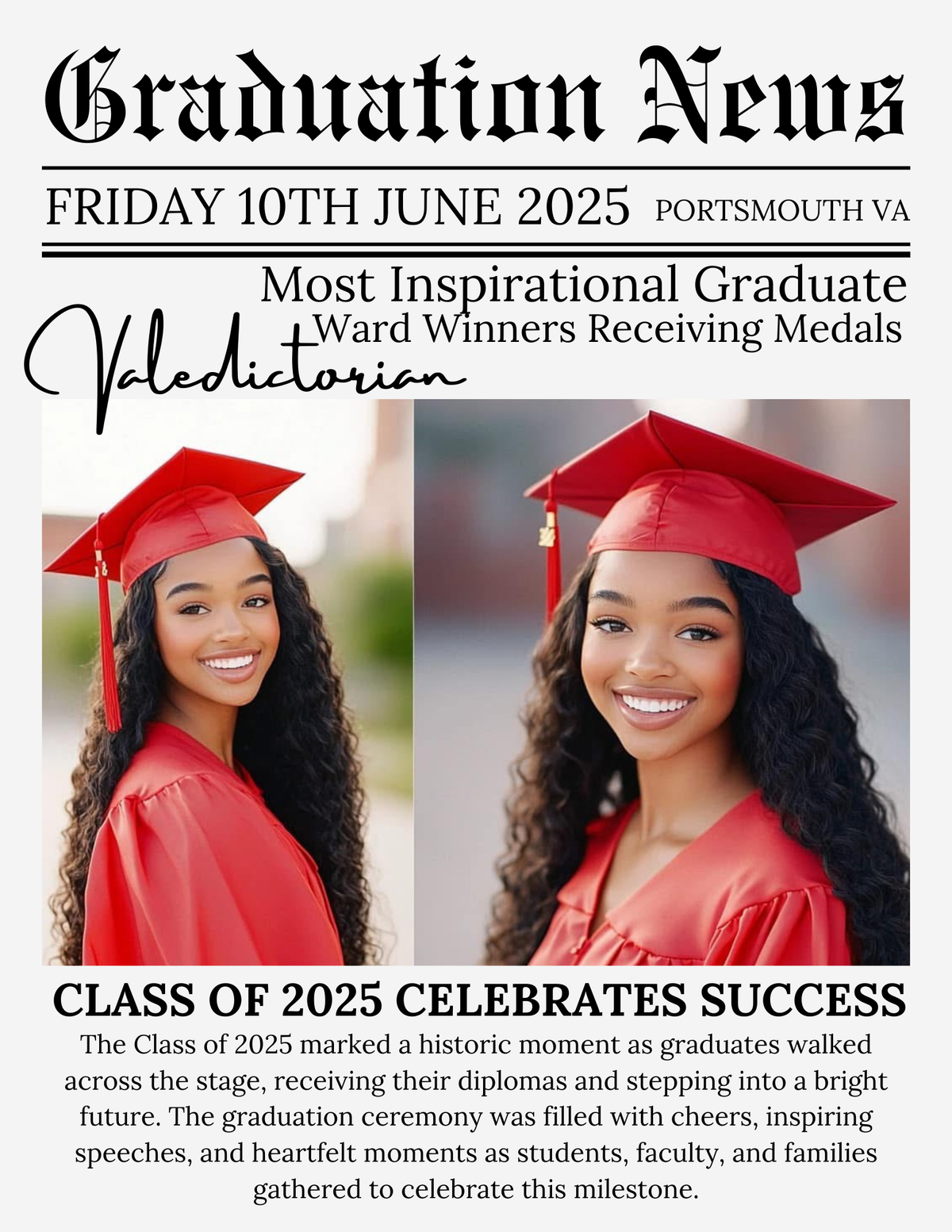 Custom newspaper prop and announcement for graduation and events