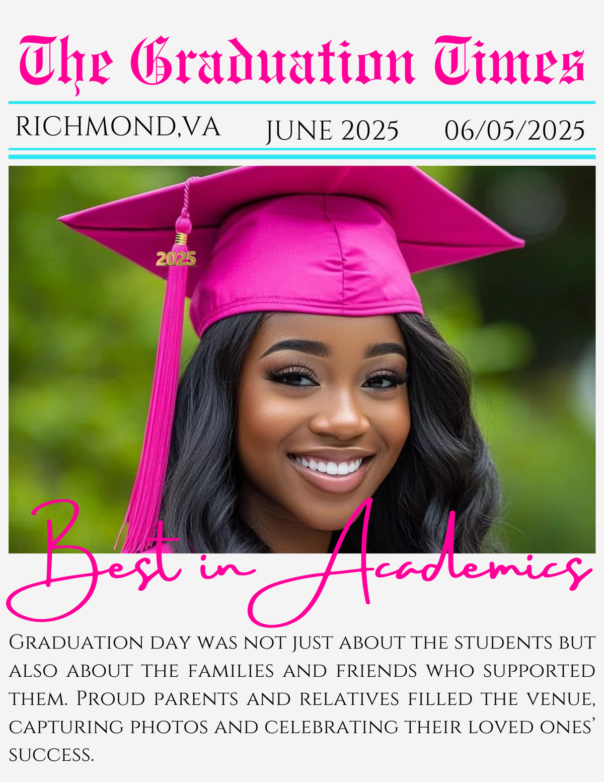 Custom newspaper prop and announcement for graduation and events