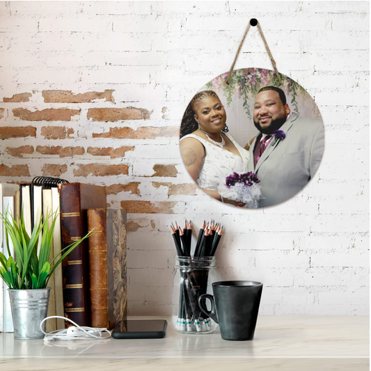Custom personalized round wooden door sign