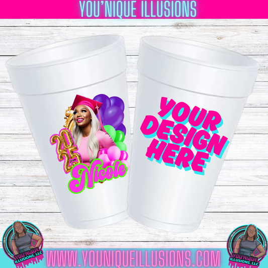 Custom personalized styrofoam cup for parties and events