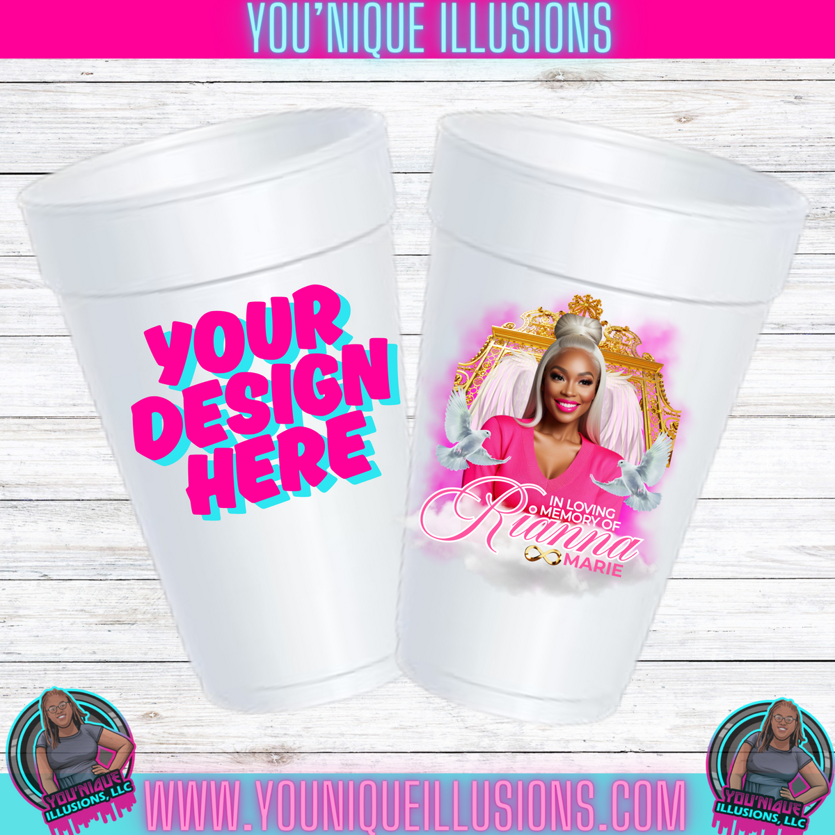 Custom personalized styrofoam cup for parties and events