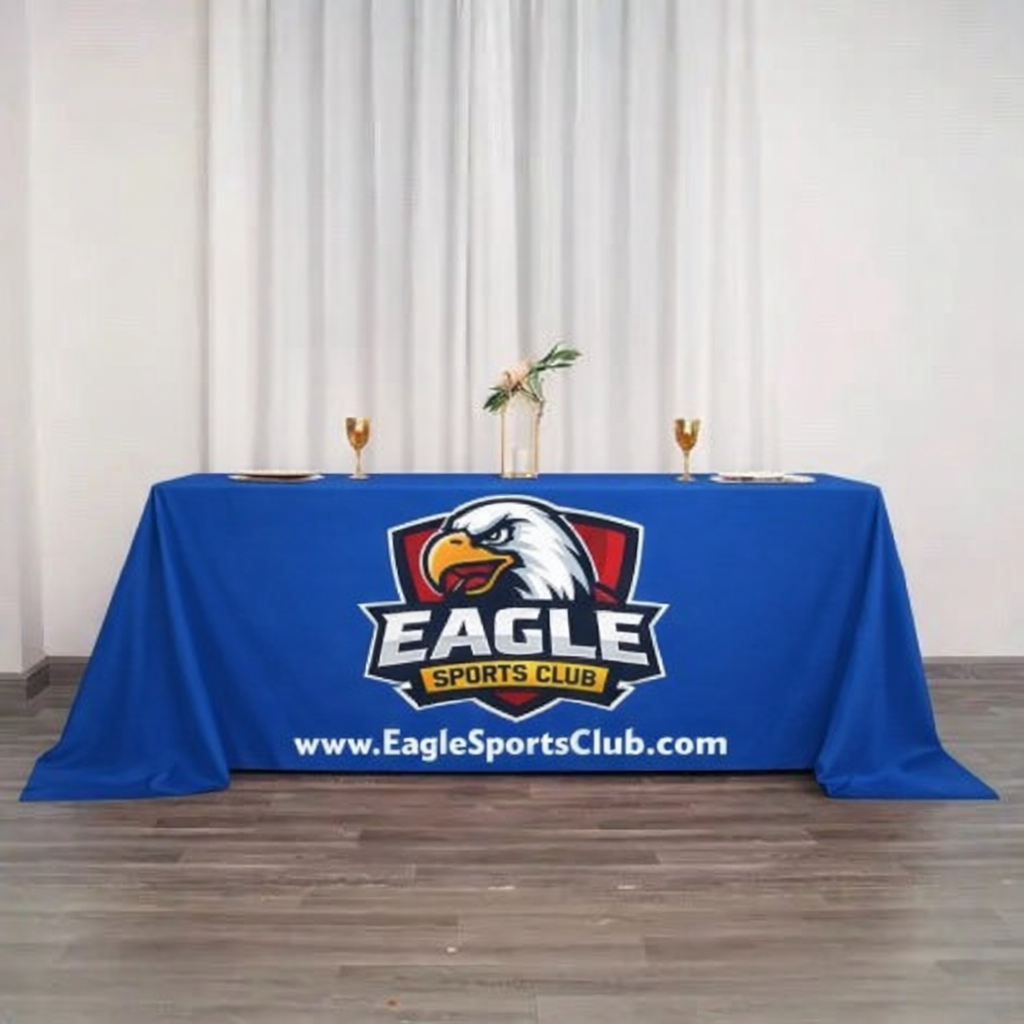 Custom personalized table cover for vendor events and trade shows