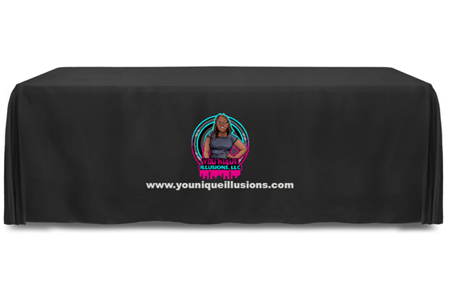 Custom personalized table cover for vendor events and trade shows