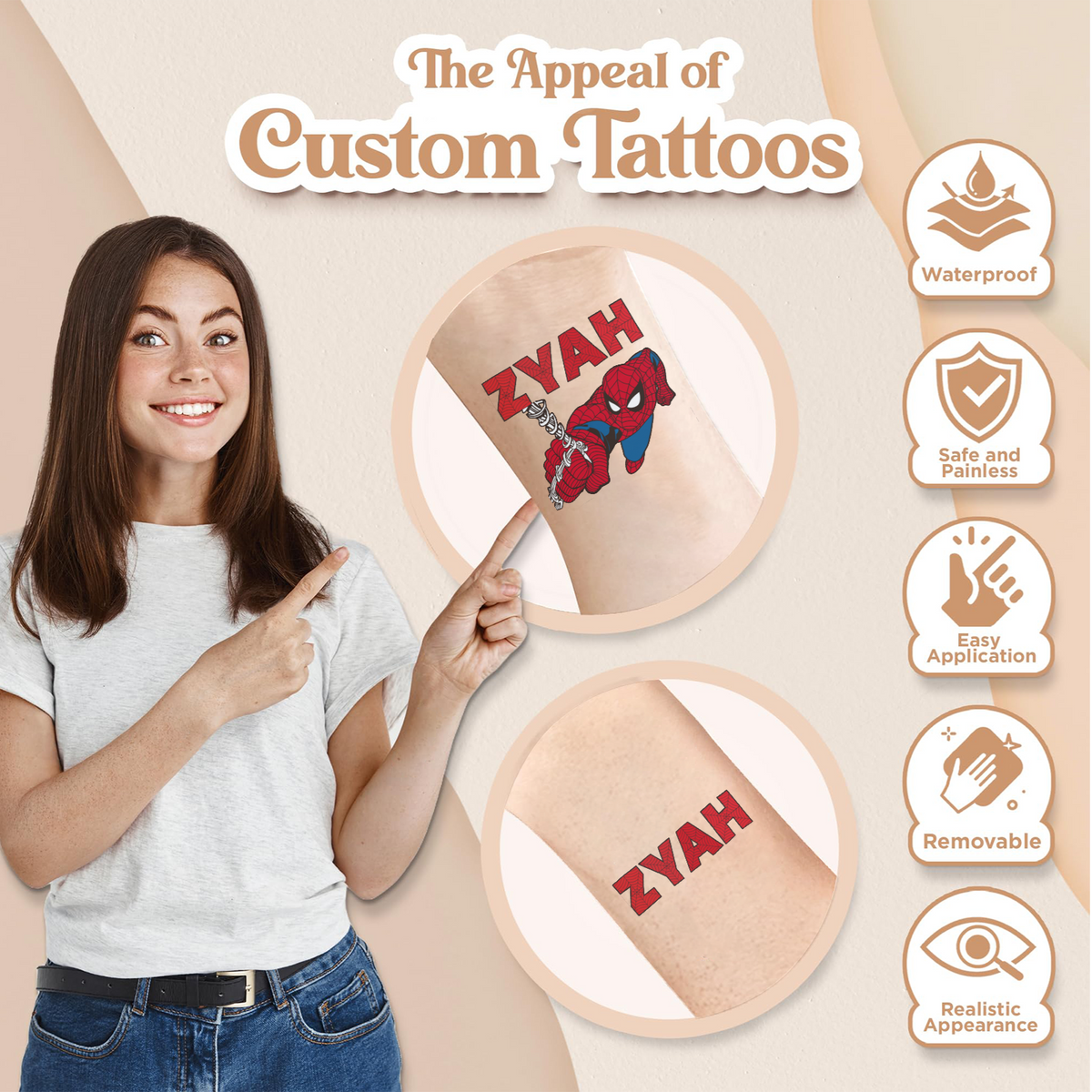 Custom temporary tattoo sheet with 15 personalized tattoos