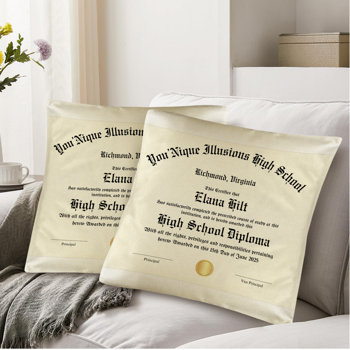 Custom graduation pillow personalized with senior photo