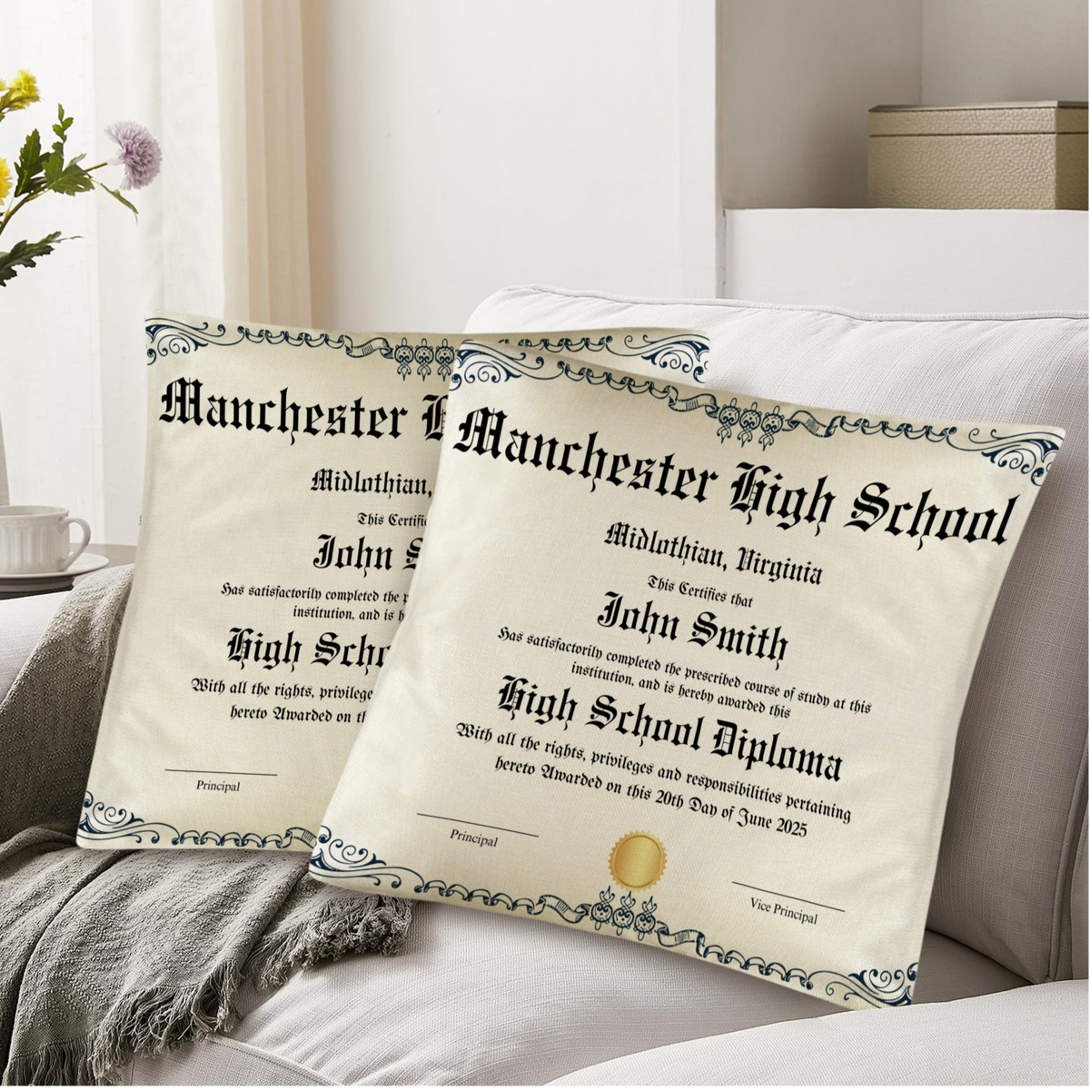 Custom graduation pillow personalized with senior photo