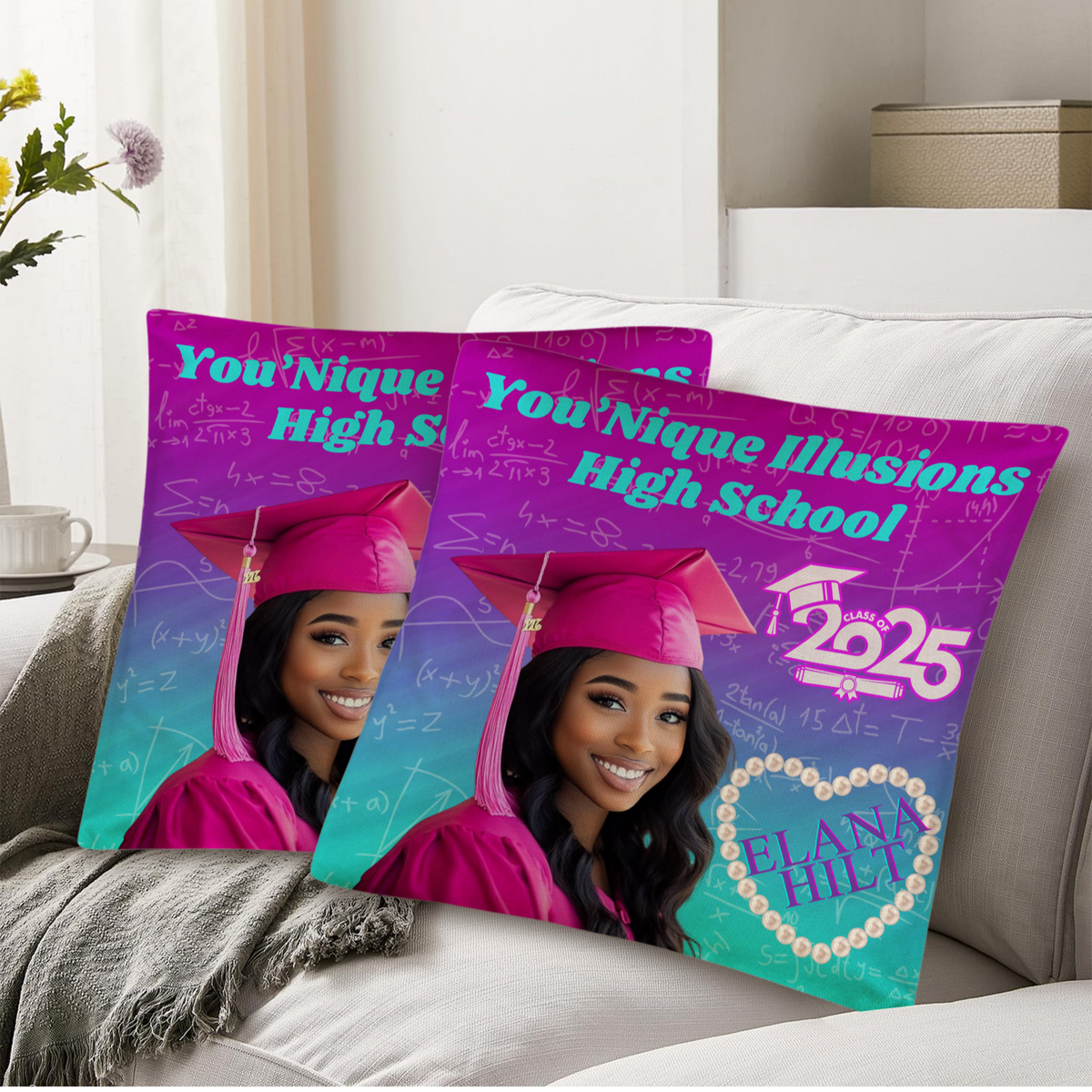 Custom graduation pillow personalized with senior photo