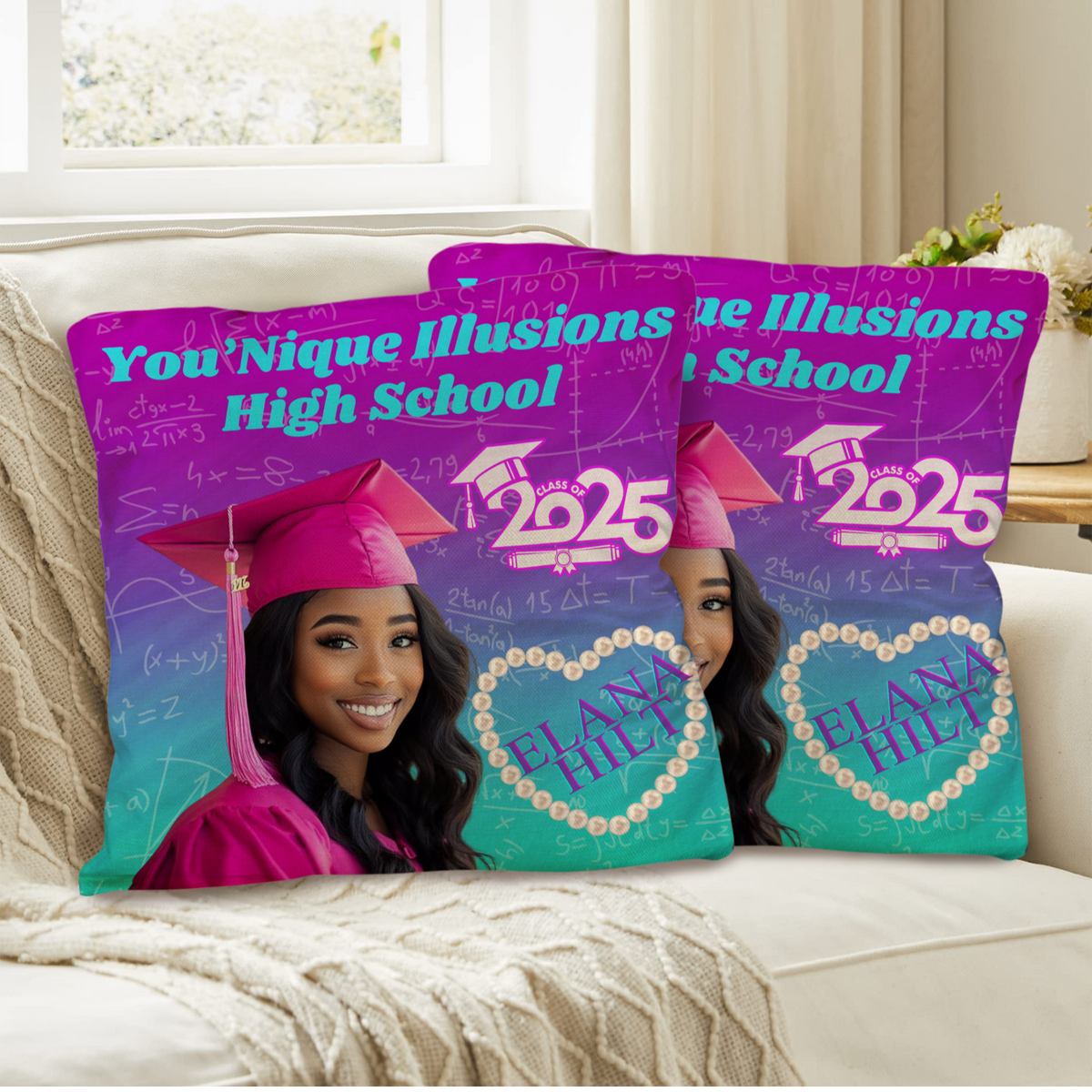 Custom graduation pillow personalized with senior photo