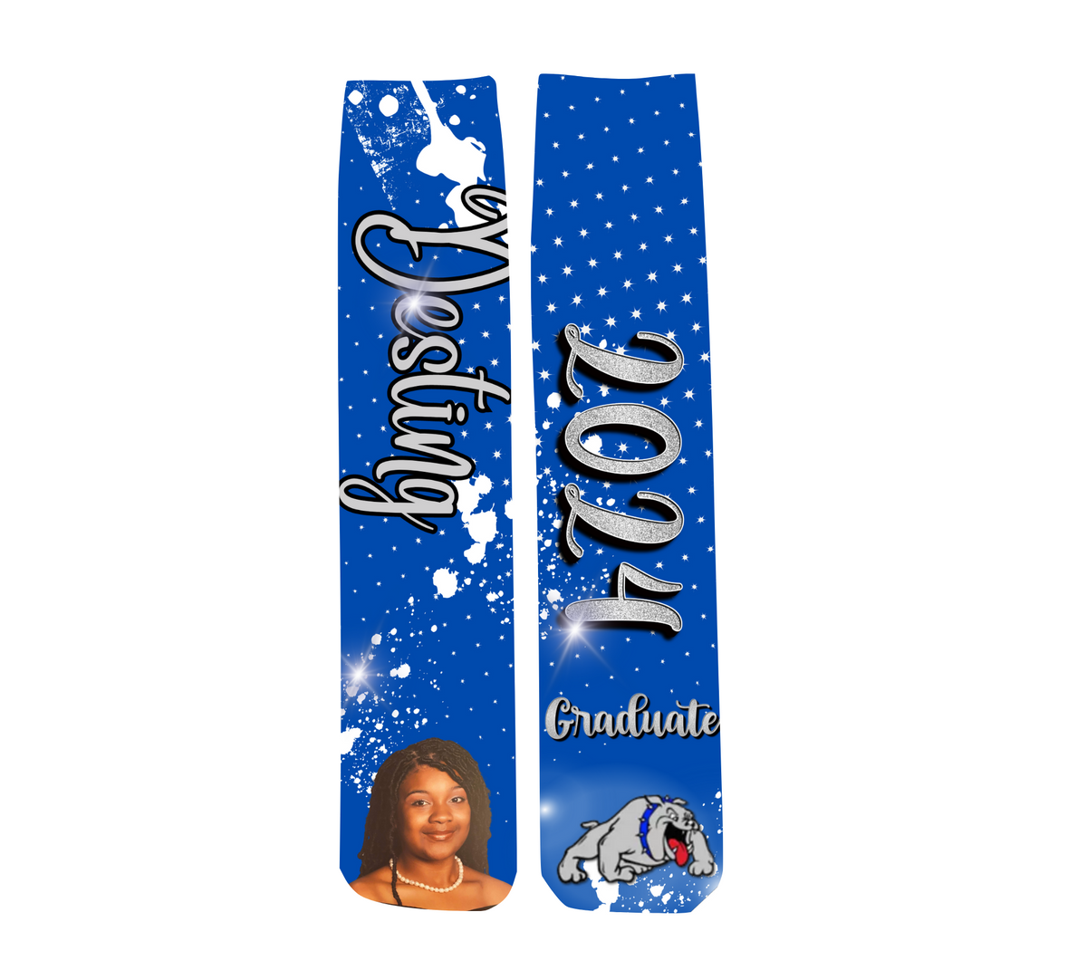 Custom graduation socks personalized for senior