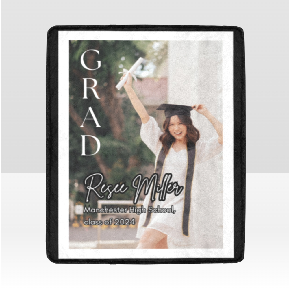 Custom graduation fleece blanket personalized for senior