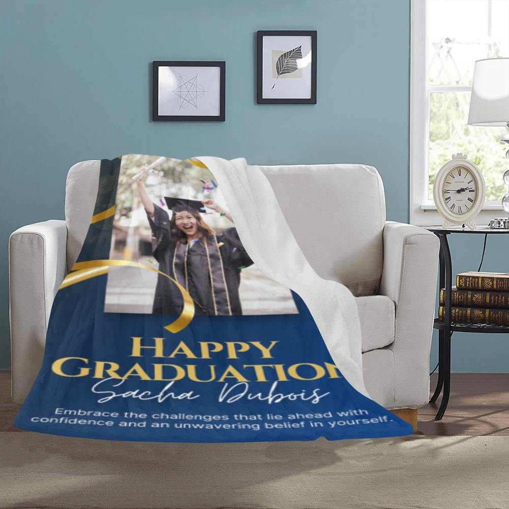Custom graduation fleece blanket personalized for senior