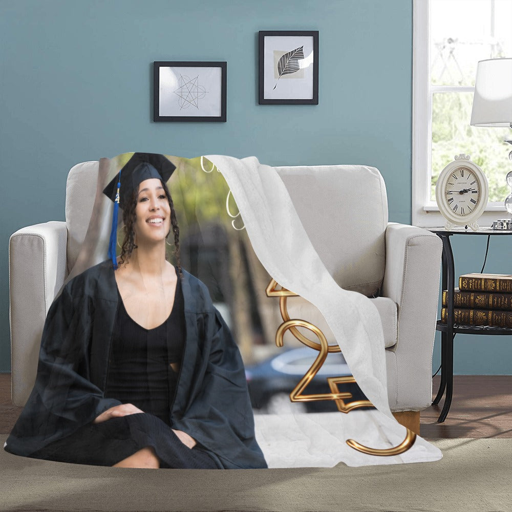 Custom graduation fleece blanket personalized for senior