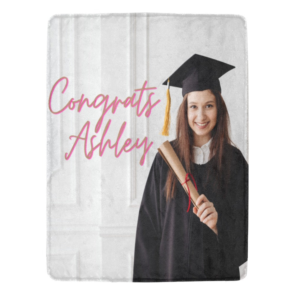 Custom graduation fleece blanket personalized for senior