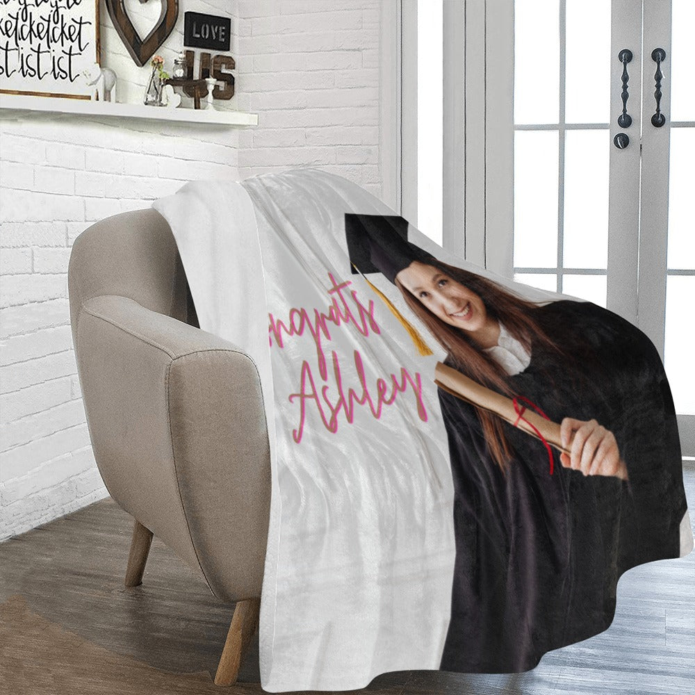 Custom graduation fleece blanket personalized for senior