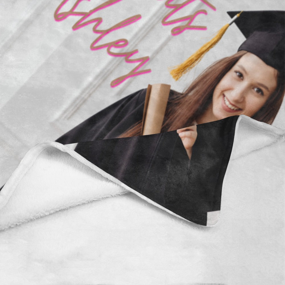 Custom graduation fleece blanket personalized for senior
