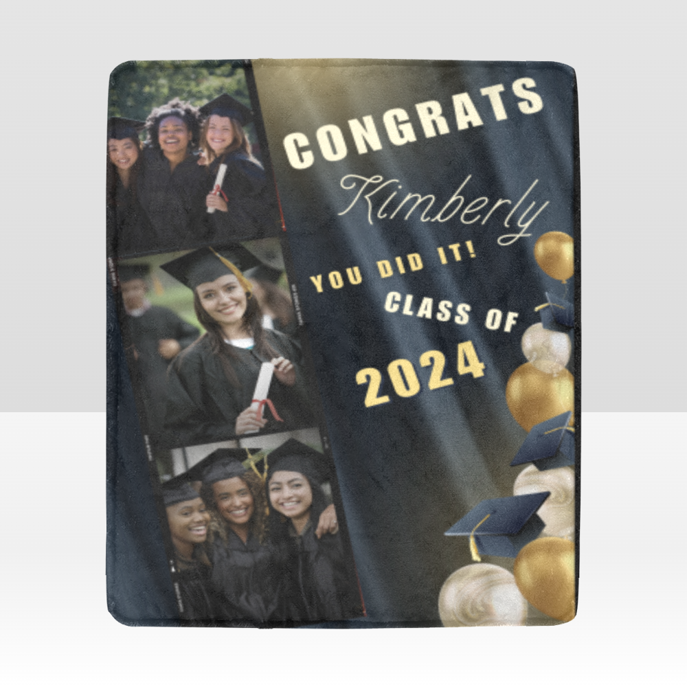 Custom graduation fleece blanket personalized for senior