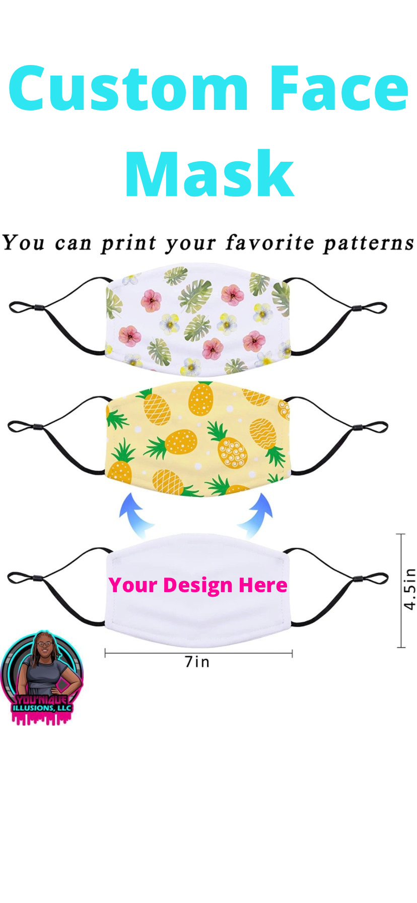 Custom personalized face mask with design and wording