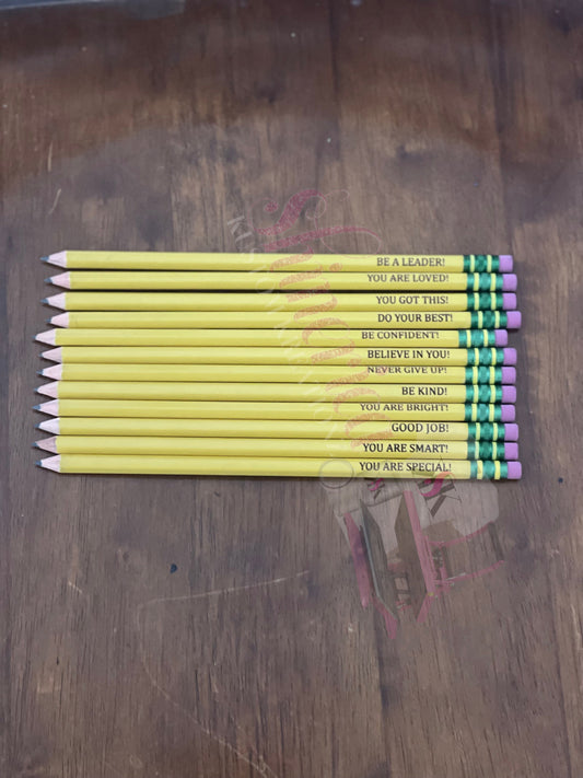 Positive affirmation engraved wood pencils sold by the dozen for kids