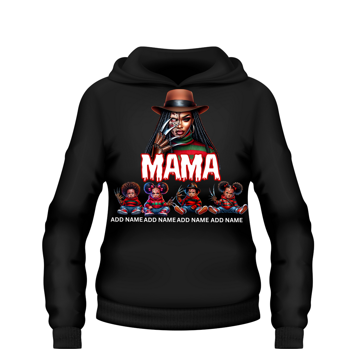 Custom Mama Freddy Krueger Halloween hoodie personalized with kids names