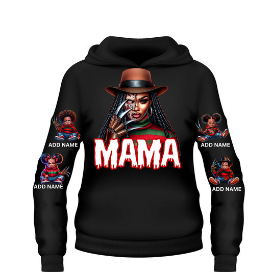 Custom Mama Freddy Krueger Halloween hoodie personalized with kids names